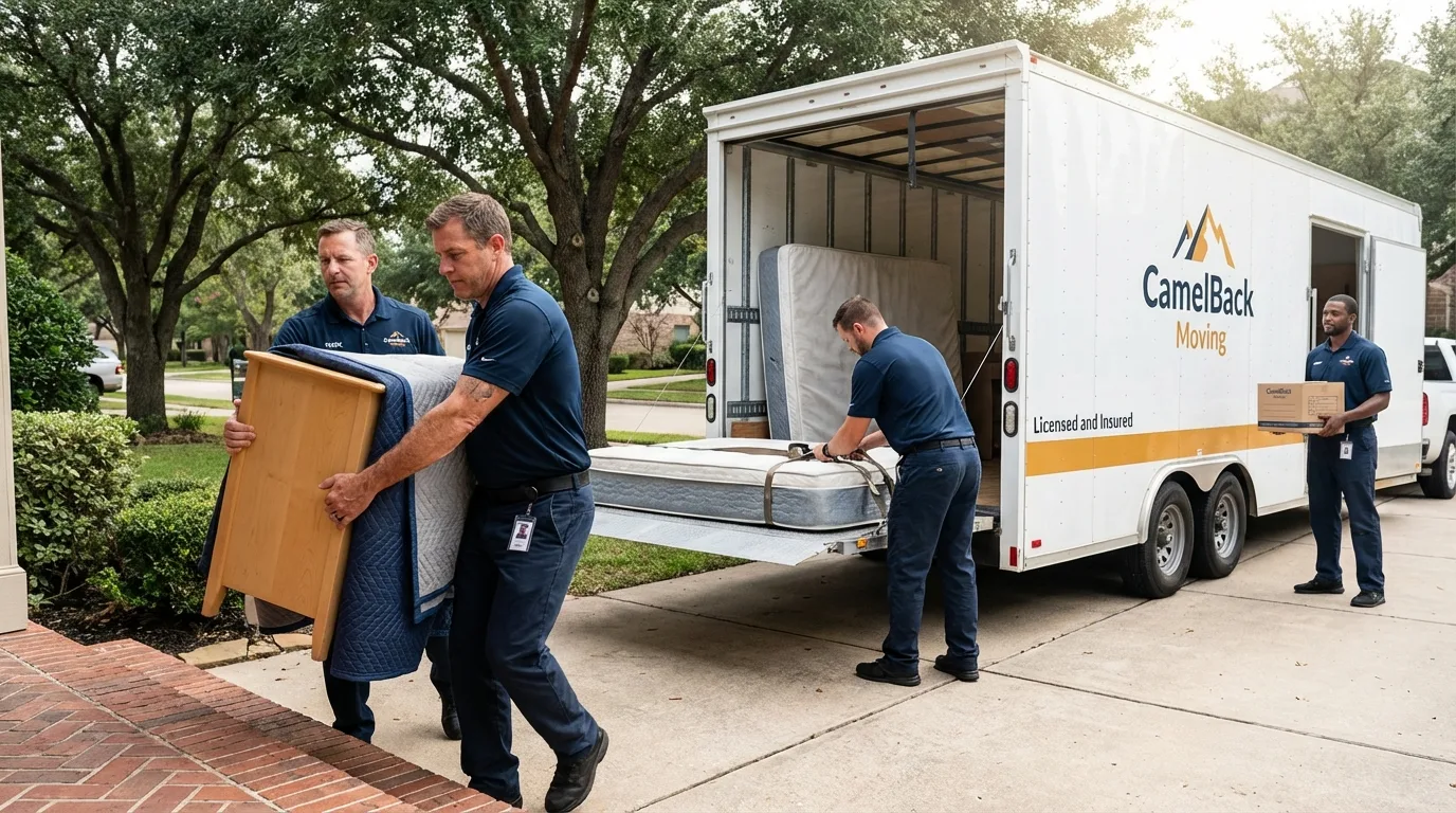 Crew loading residential truck for cross-state move from Myrtle Creek, OR